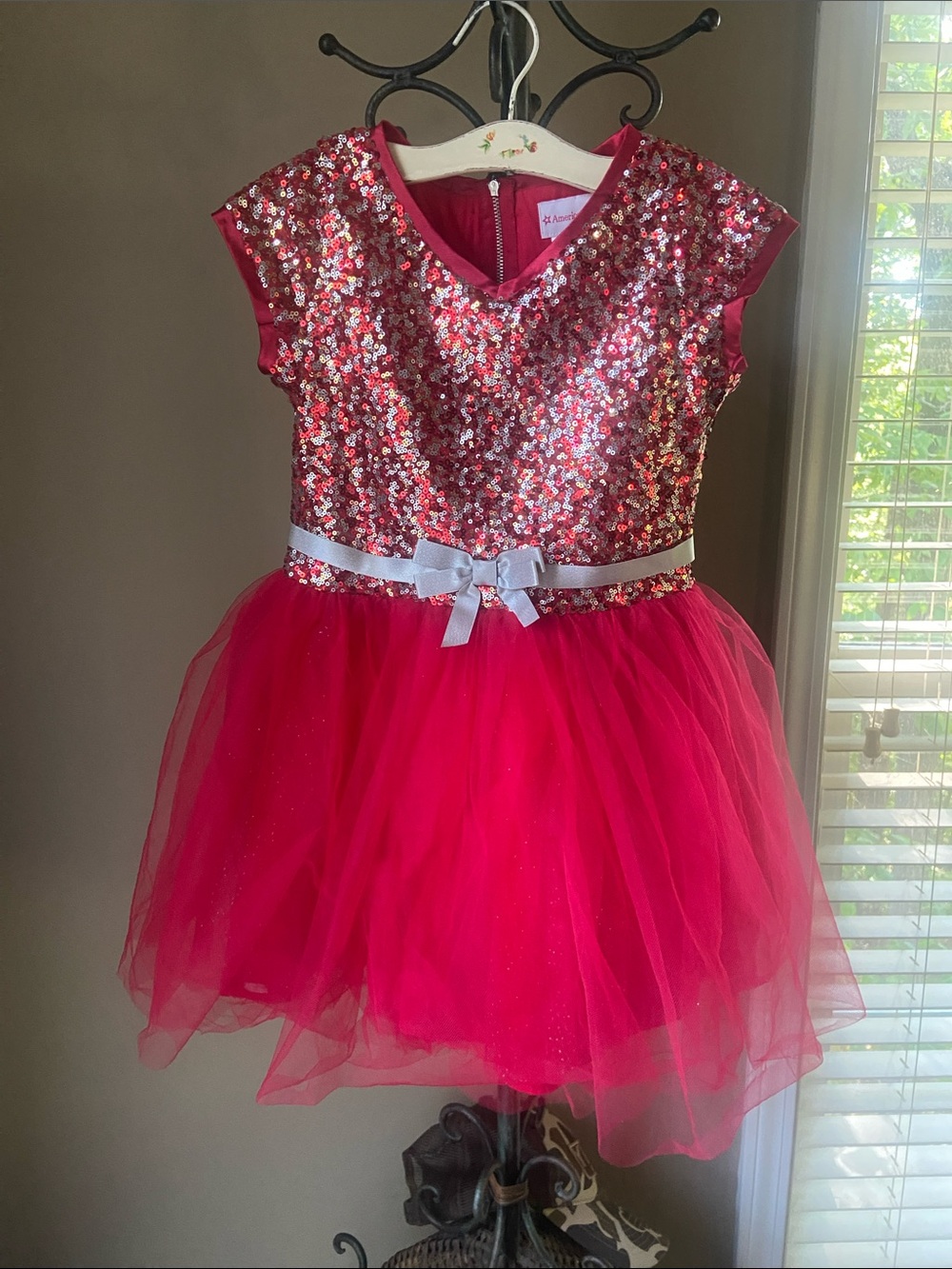 American Girl Truly Me Decked Out Holiday Dress red sequin tulle size 7